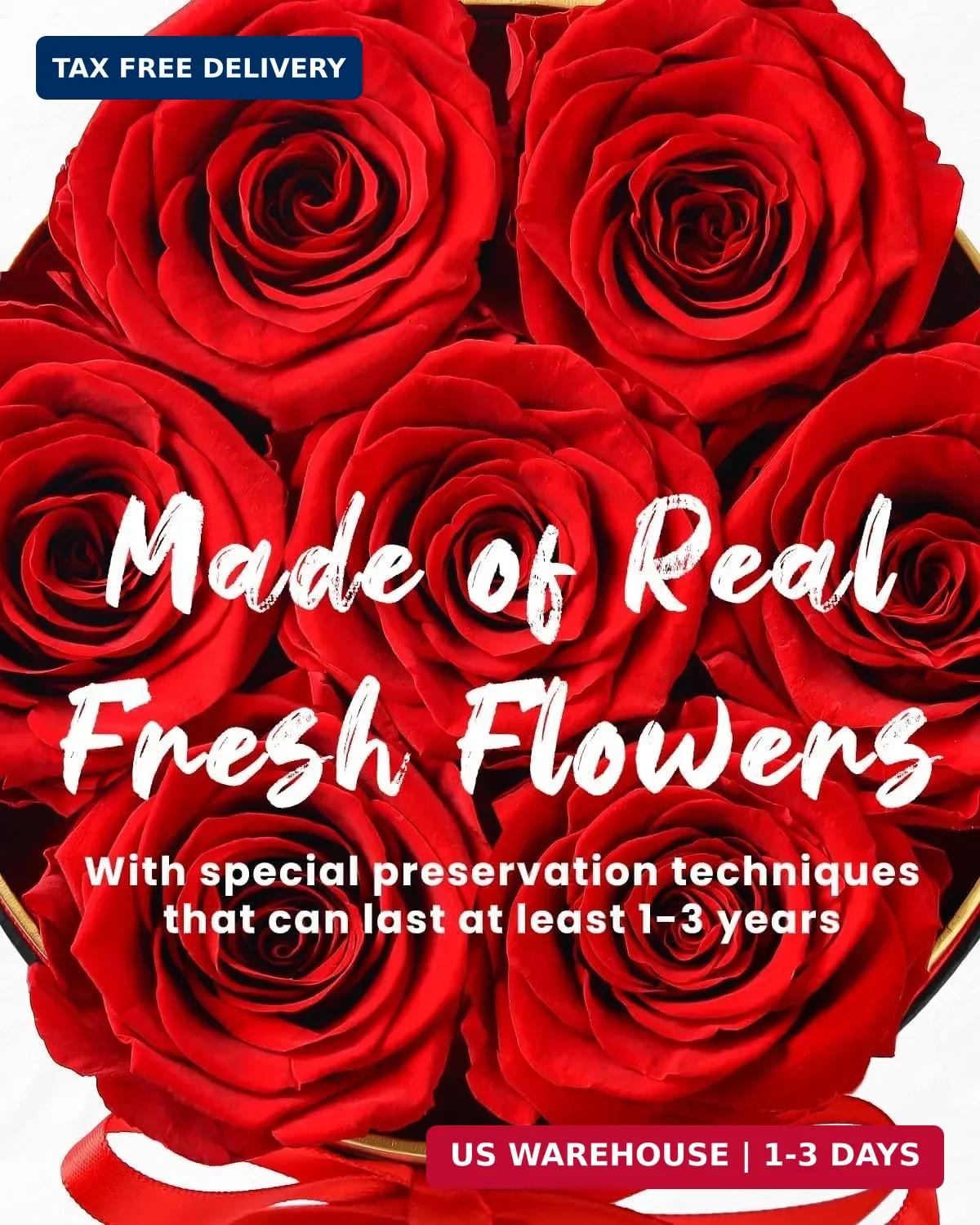 Changshunqi Forever Flowers Preserved Roses in a Box – 7 Preserved Flowers in a