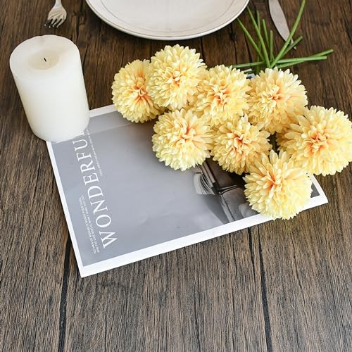 12 PCS Yellow Chrysanthemum Artificial Mums Silk Flowers Home Table Decor