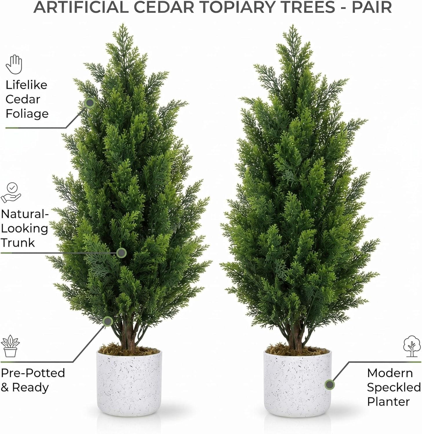 Garvee Artificial Cedar Trees 2 Pcs, 3FT Evergreen Fake Pine Topiary Trees with