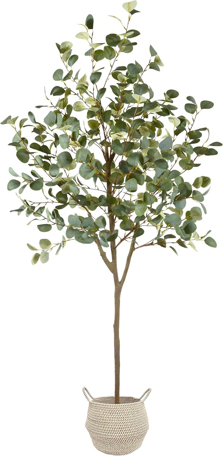 Artificial 6ft Eucalyptus Tree with Basket Green Silver Dollar