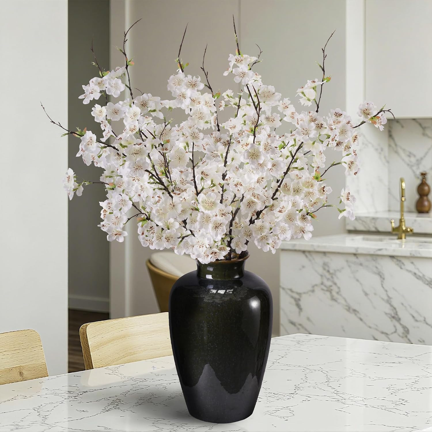 Silk Cherry Blossom Branches 27.6In – 8PCS White Floral Decor for Home & Events