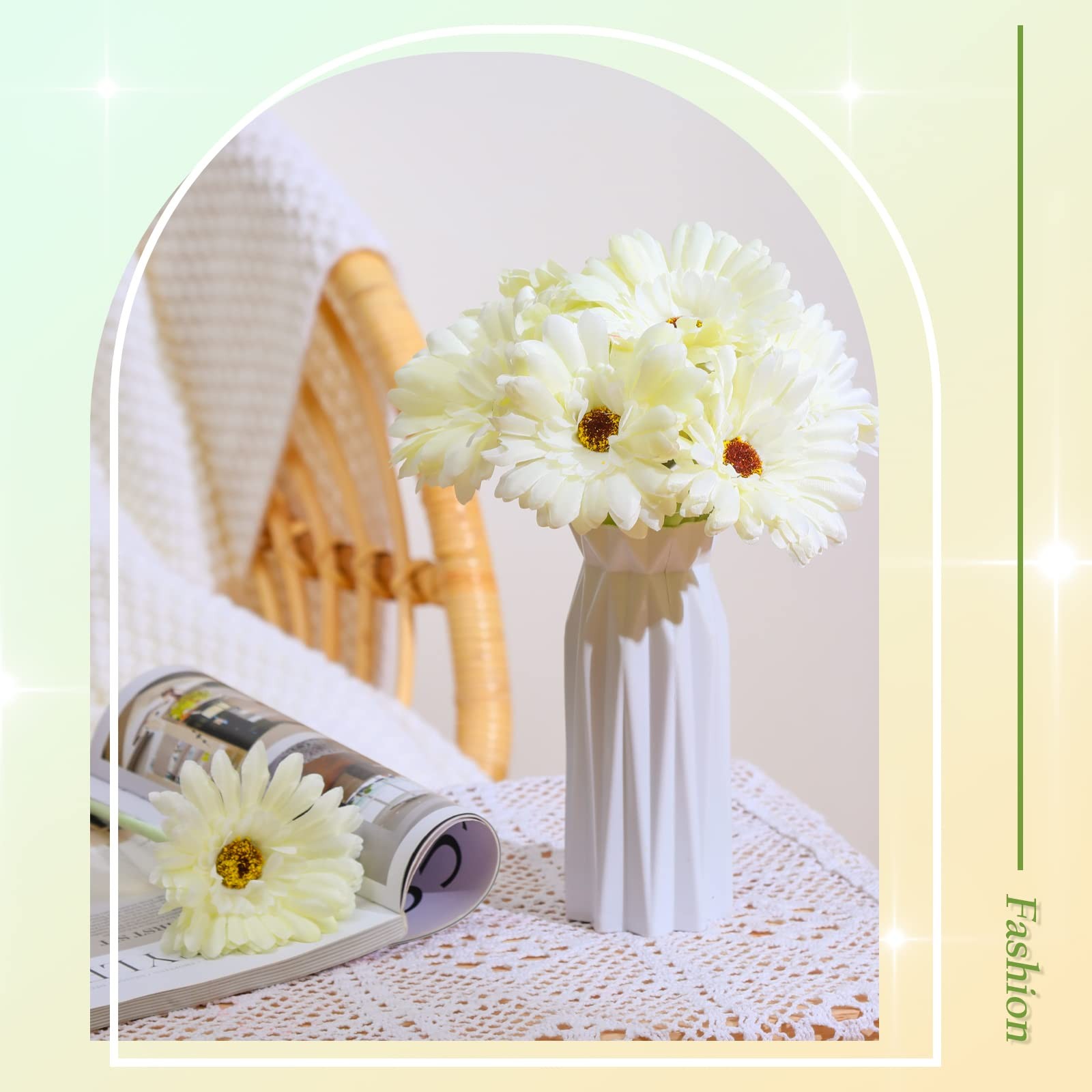 21 Pcs Artificial Gerbera Daisy Faux Gerbera Daisy with Stems Boho White Flow…
