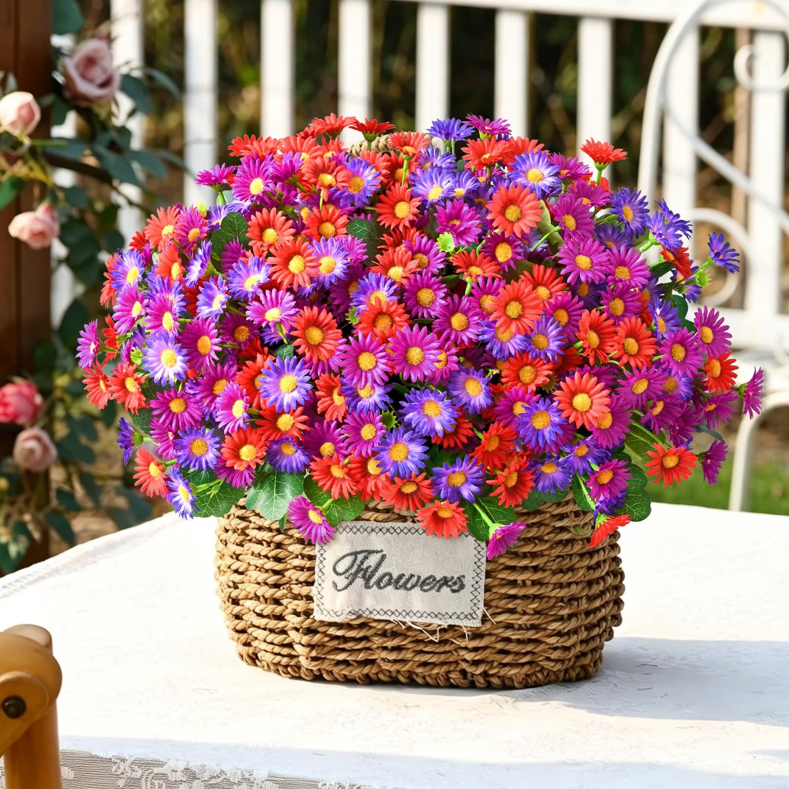 Realistic Artificial Flowers for Outdoors, 6 Bundles Full Daisy UV Resistant …