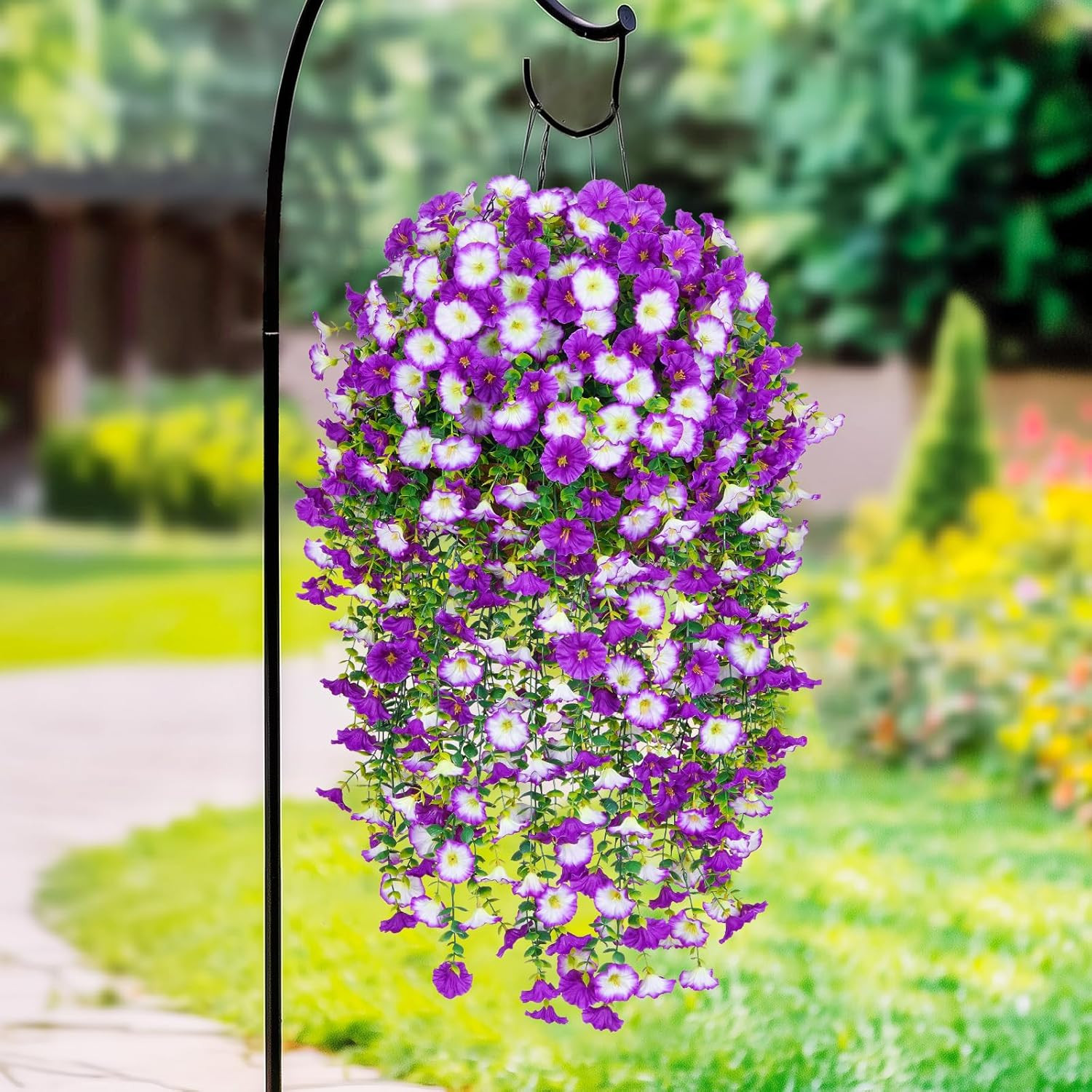 8 Packs Realistic UV Resistant Artificial Hanging Flowers – Mixed Purple