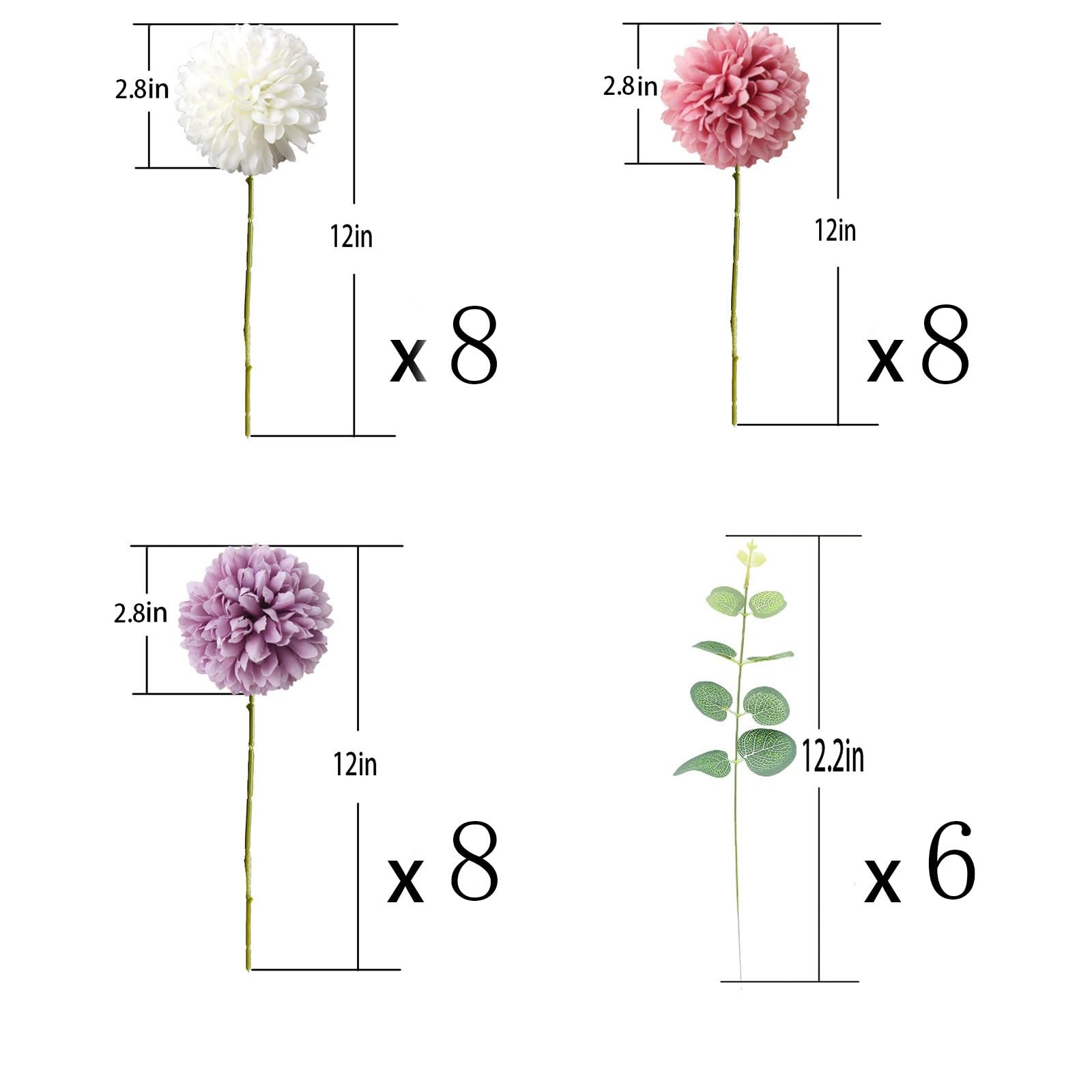 Artificial Silk Chrysanthemums with Eucalyptus, 12″ Faux Mums