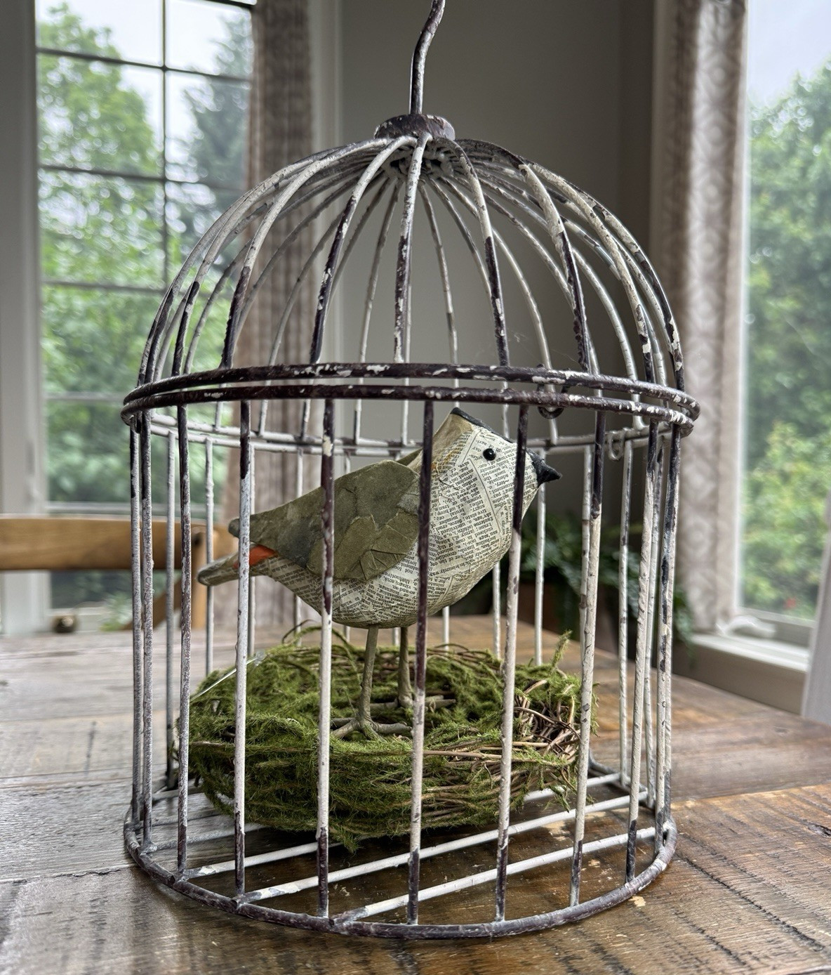 7″ Rustic Bird NEST Decoration Artificial Twig & Green Moss Spring Decor NEW