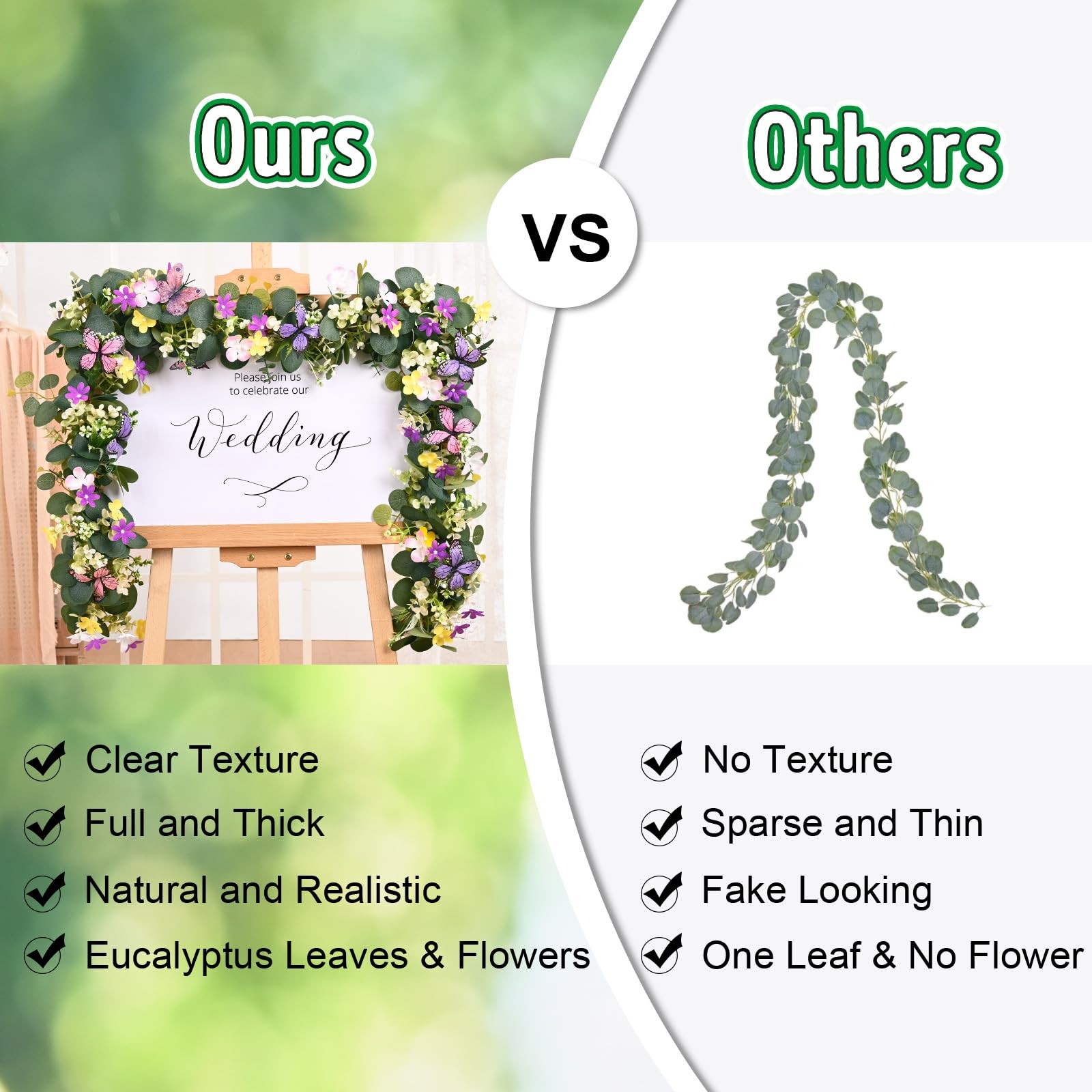 2Pcs Eucalyptus Garland with Daisy 3D Butterfly, Green Garland with Flowers, …