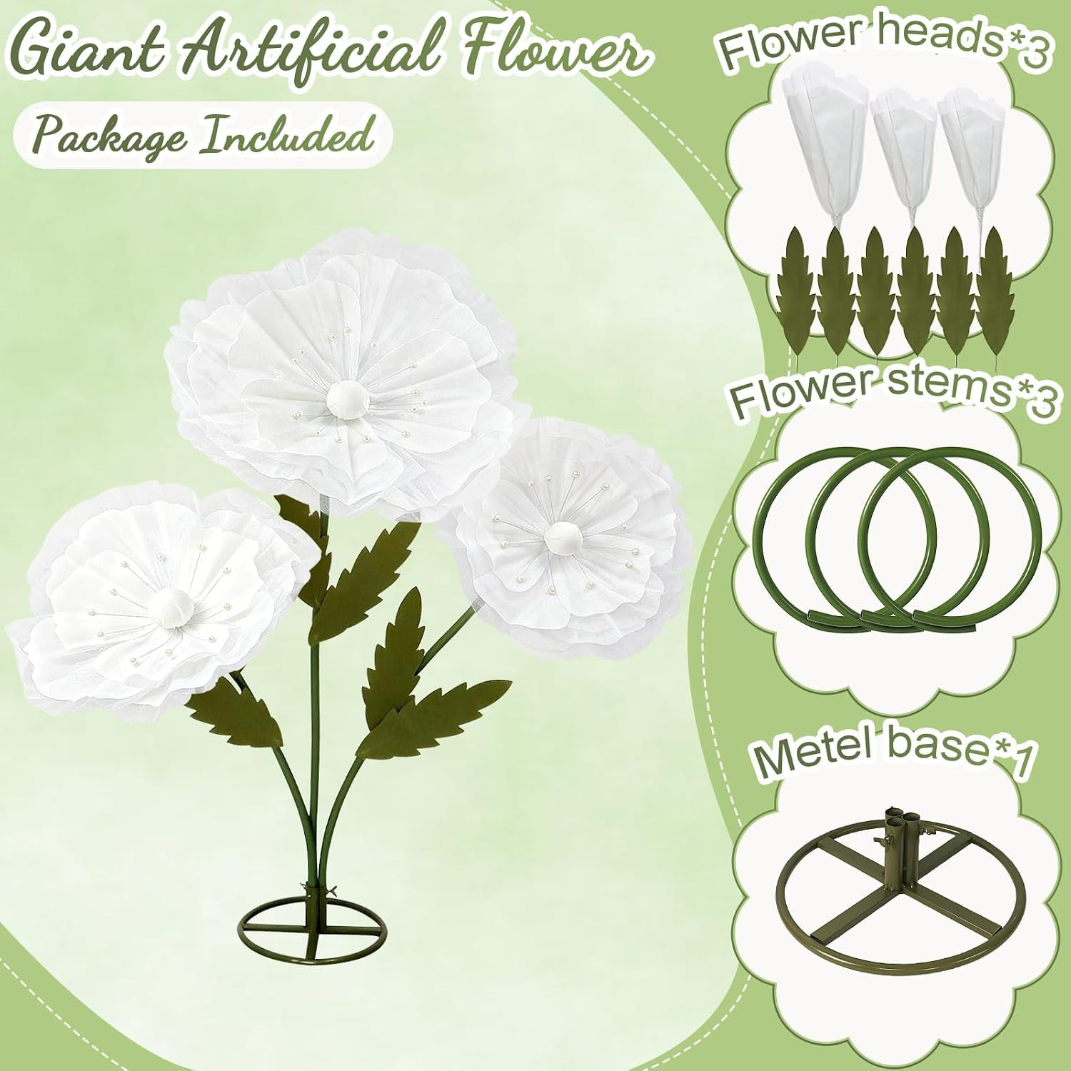 3PCS Giant Flowers for Decoration, 5.9Ft Large Artificial Silk and Foam Flower w