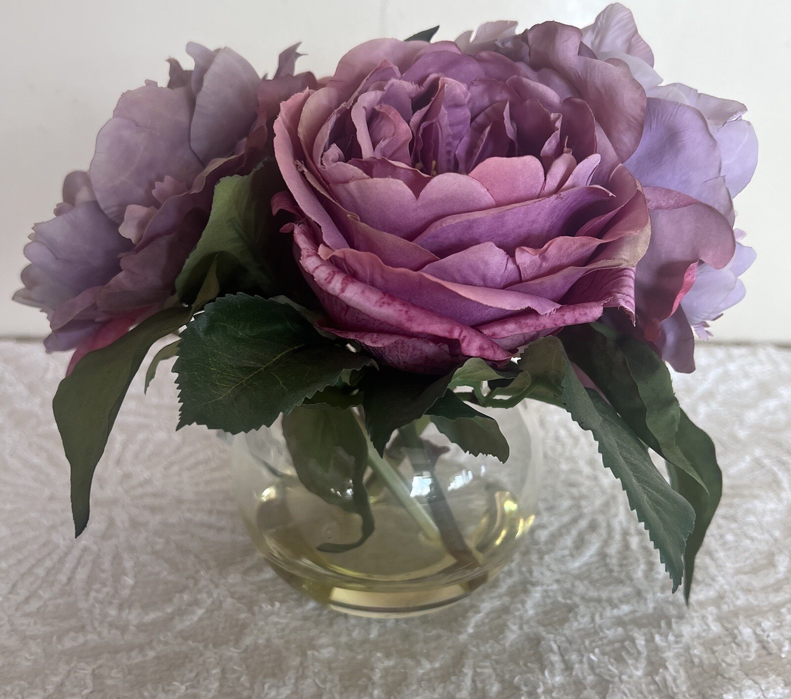 Cabbage Rose Dusty Pink Mauve Purple Faux Floral Flower Arrangement Decor New