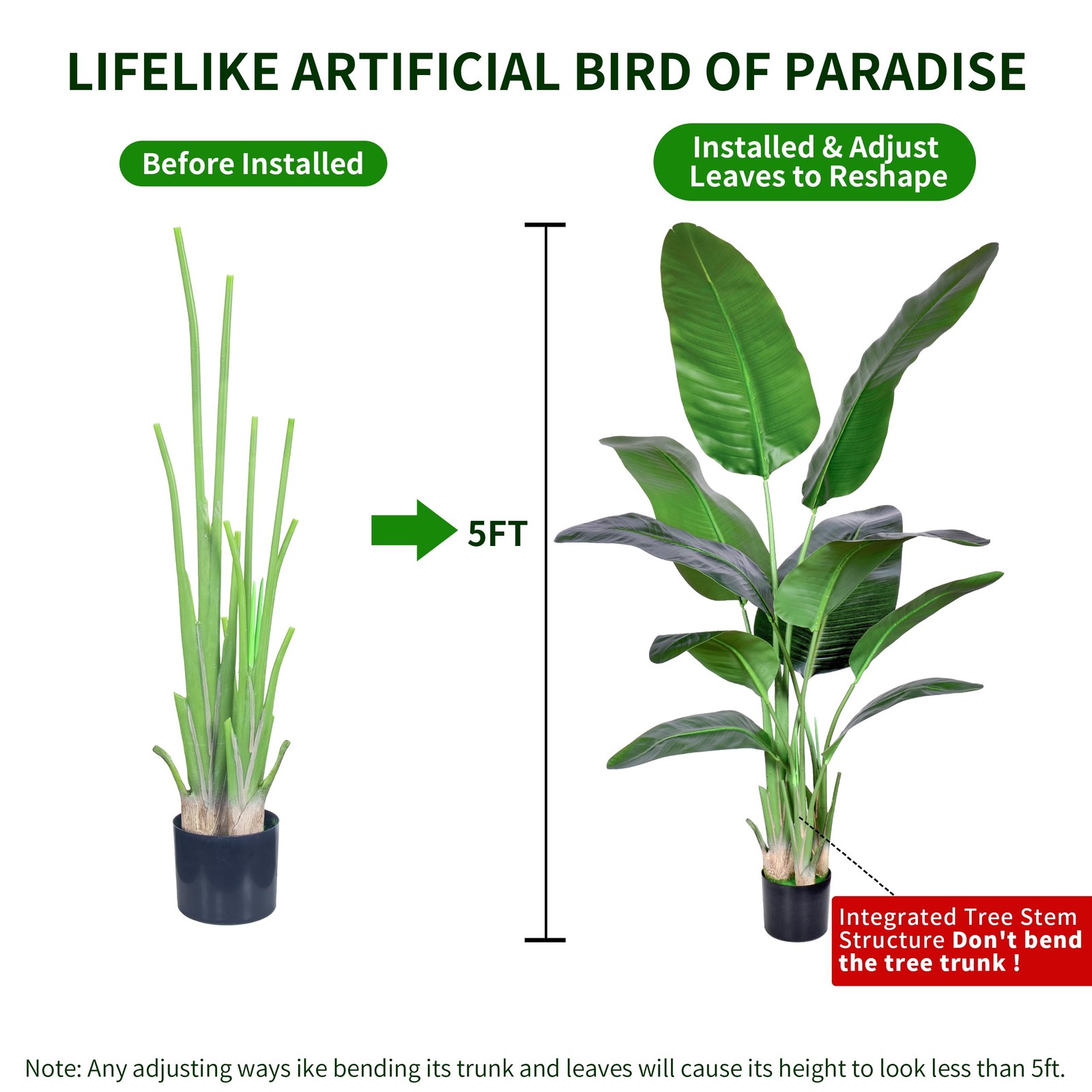 2Packs 5FT Artificial Bird of Paradise Plant,Faux Palm Tree Potted Plant with…