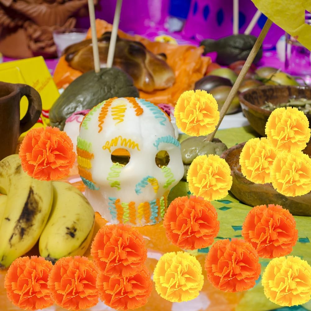 50 Pcs Marigold Flower Heads Bulk, Artificial Mexican Flowers Silk Fake Marig…