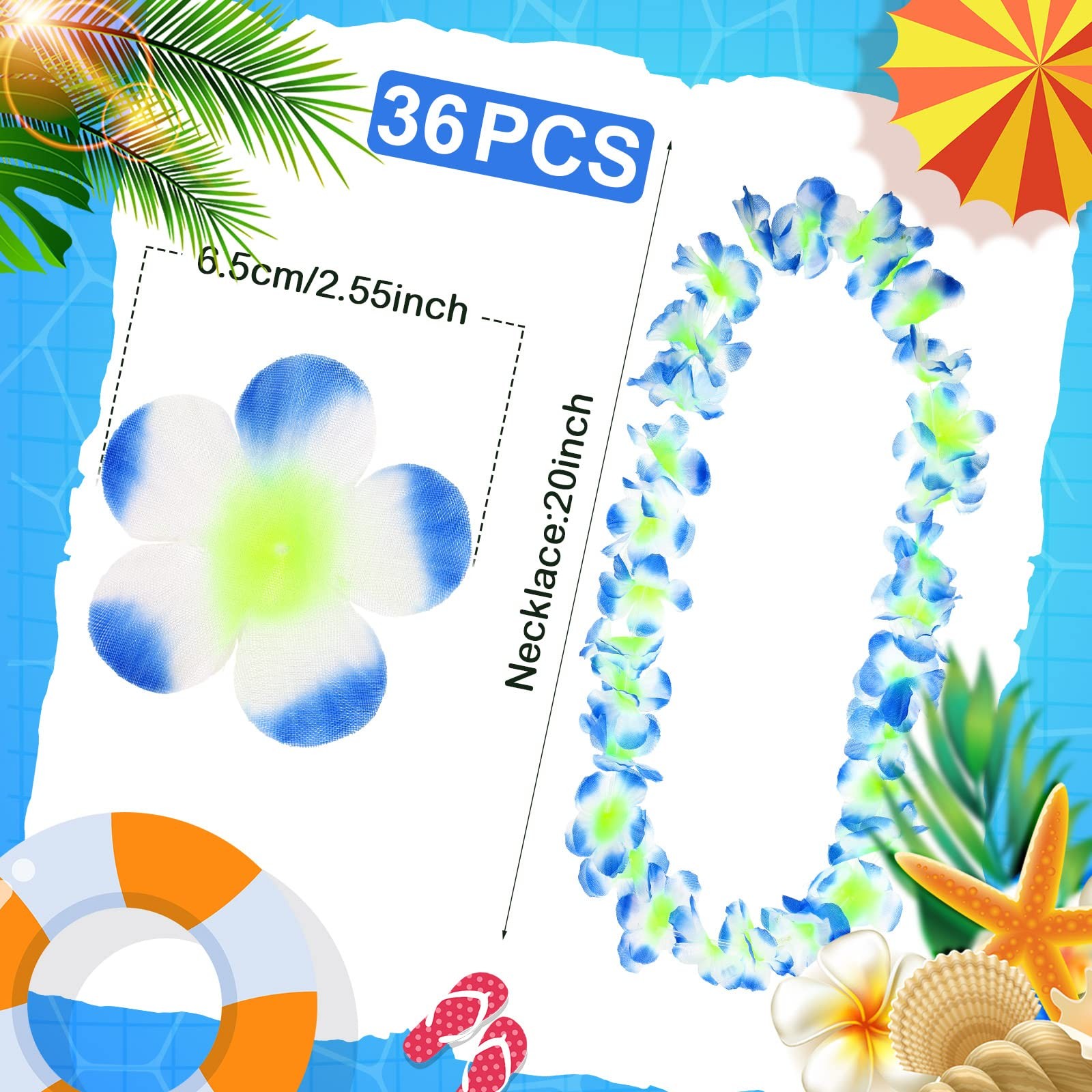 Set of 36 Blue Leis Bulk Hawaiian Leis Flower Necklace Tropical Hawaii Luau P…