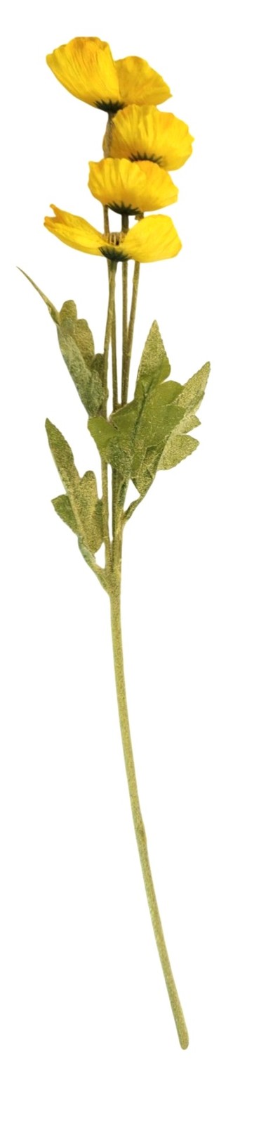 Yellow Artificial Poppy Flower Stems Silk & Plastic Foliage Single Stem Realisti