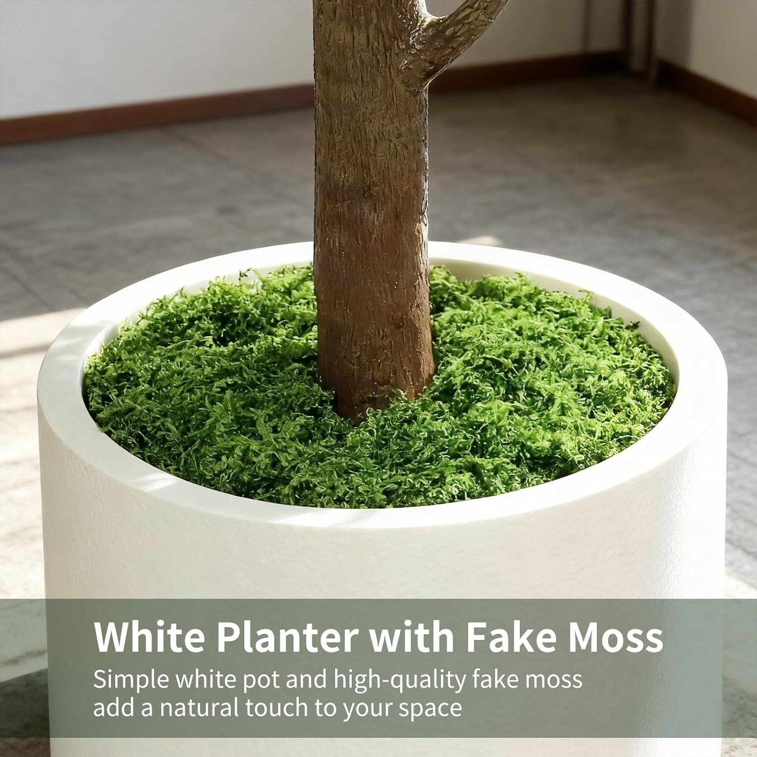 5FT Artificial Fiddle Leaf Fig Tree W/ White Planter & Fake Moss Realistic Faux