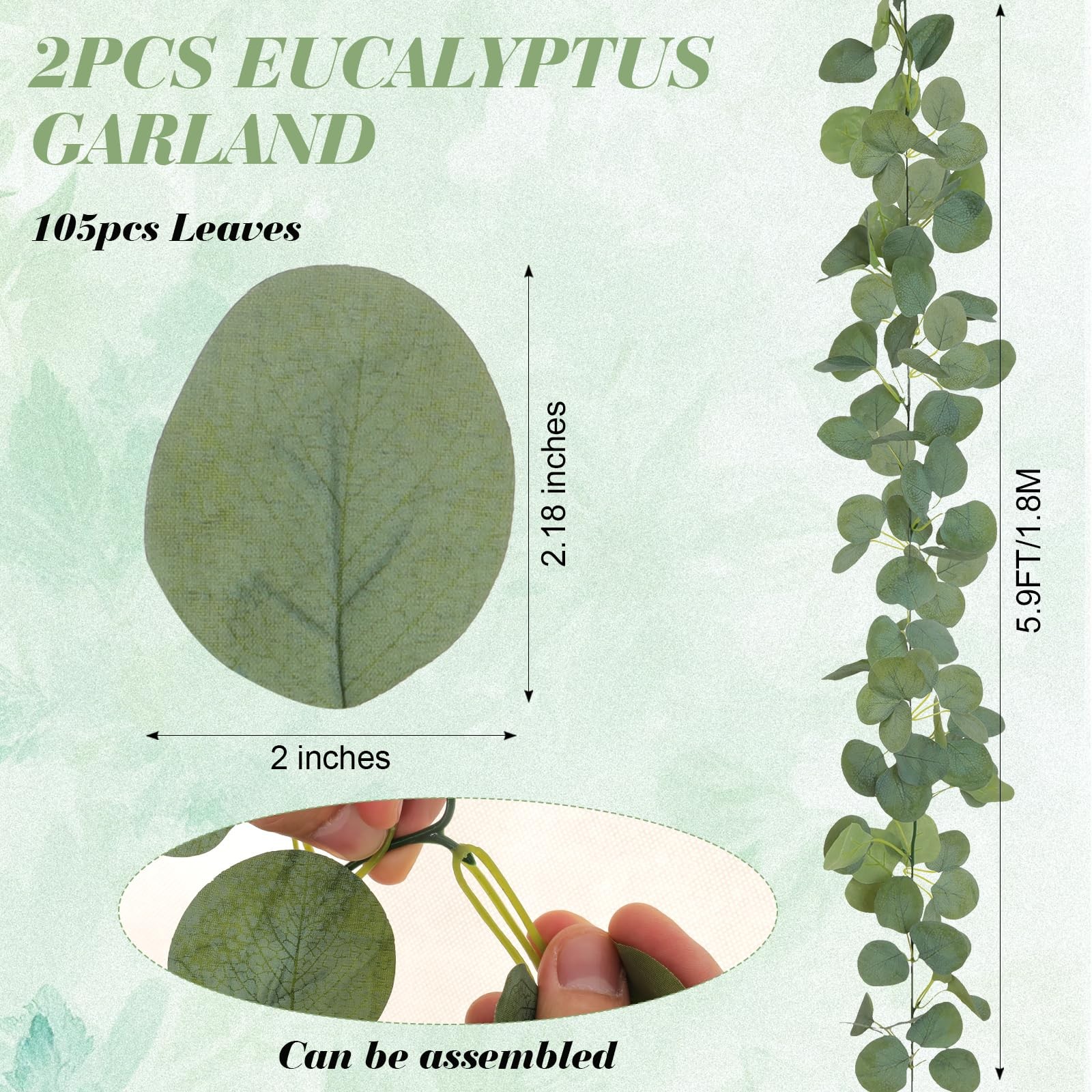 2 Pack Natural-Looking Eucalyptus Garland 5.9 Ft Artificial Eucalyptus Leaves…