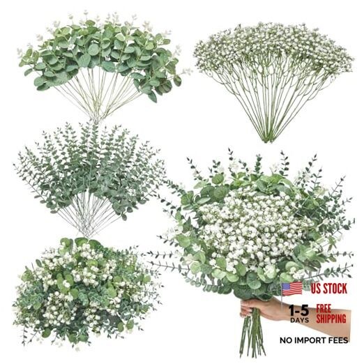 100 Pcs Mixed Artificial Eucalyptus Stems,Babys Breath Artificial 100pcs