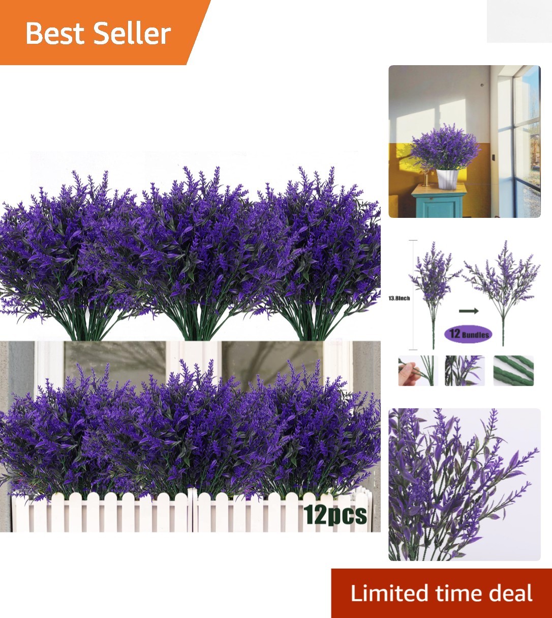 Vibrant Purple Artificial Lavender Flowers – 12 Bundles for -Round Beauty