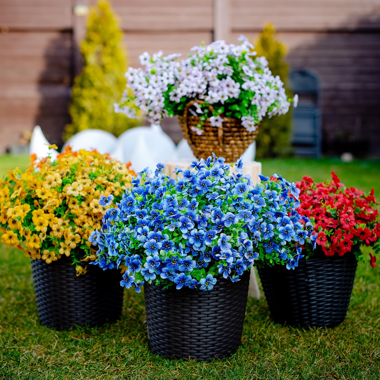 Artificial Flowers for Outdoors Fake Plants – 16 Bundles Faux Outside Greener…