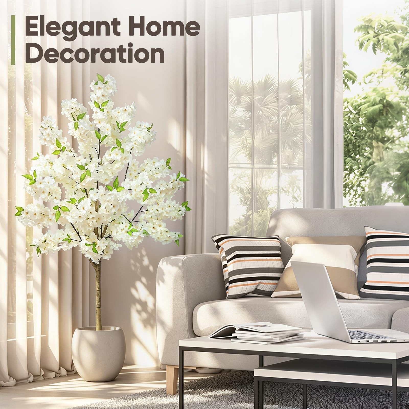 5FT White Cherry Blossom Tree with Pot – Artificial Floral Decor for Home & Wedd