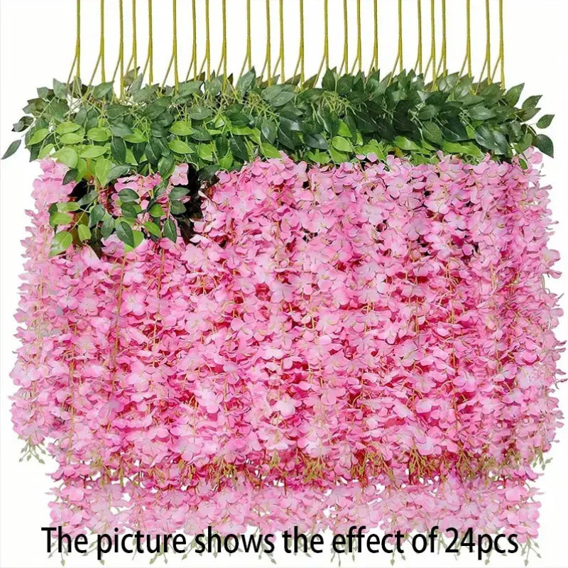 12PCS Artificial Wisteria Vine Garland Silk Hanging Flowers for Home, Wedding