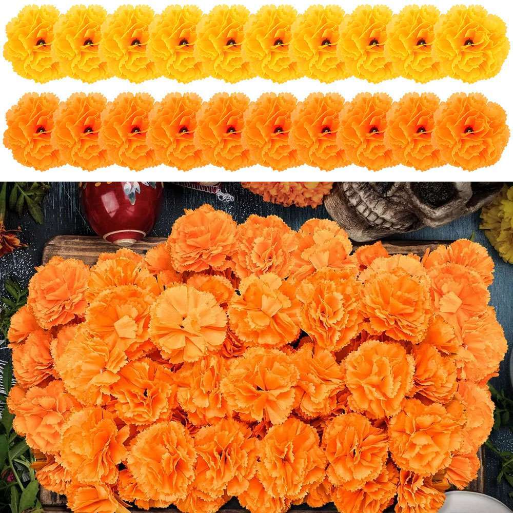 10-30 Pcs Artificial Marigold Flowers Silk Marigold Flower Headsorange Flowers