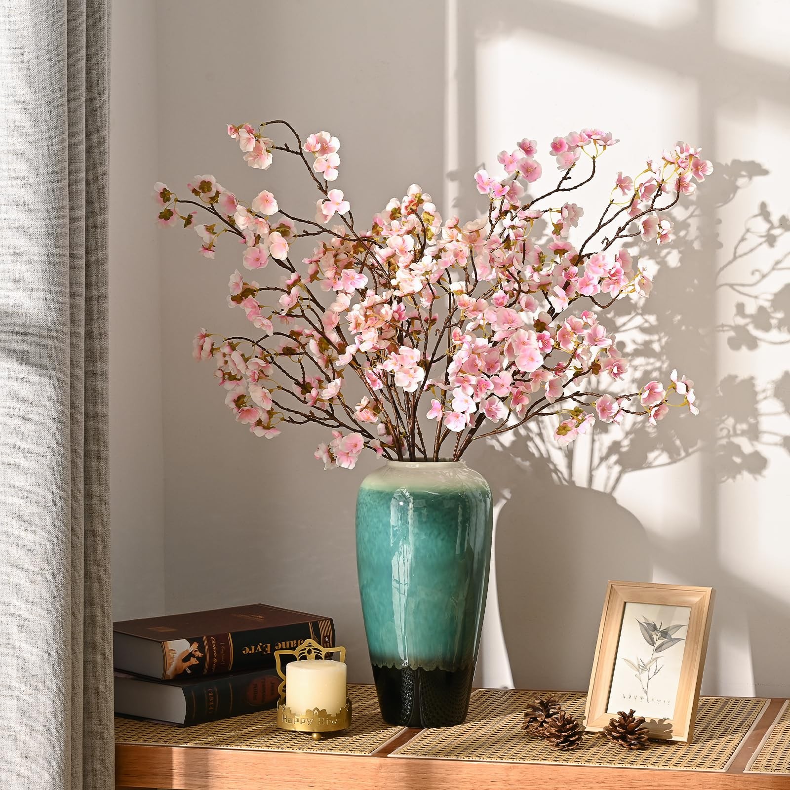 Artificial Cherry Blossoms Silk Stems 40 Inch Light Pink Set of 3 Wedding Decor