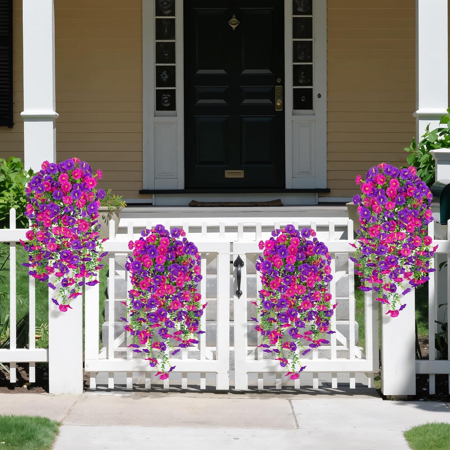Artificial Hanging Flowers for Outdoors, 2 Packs Fake Flowers Silk Morning Glory