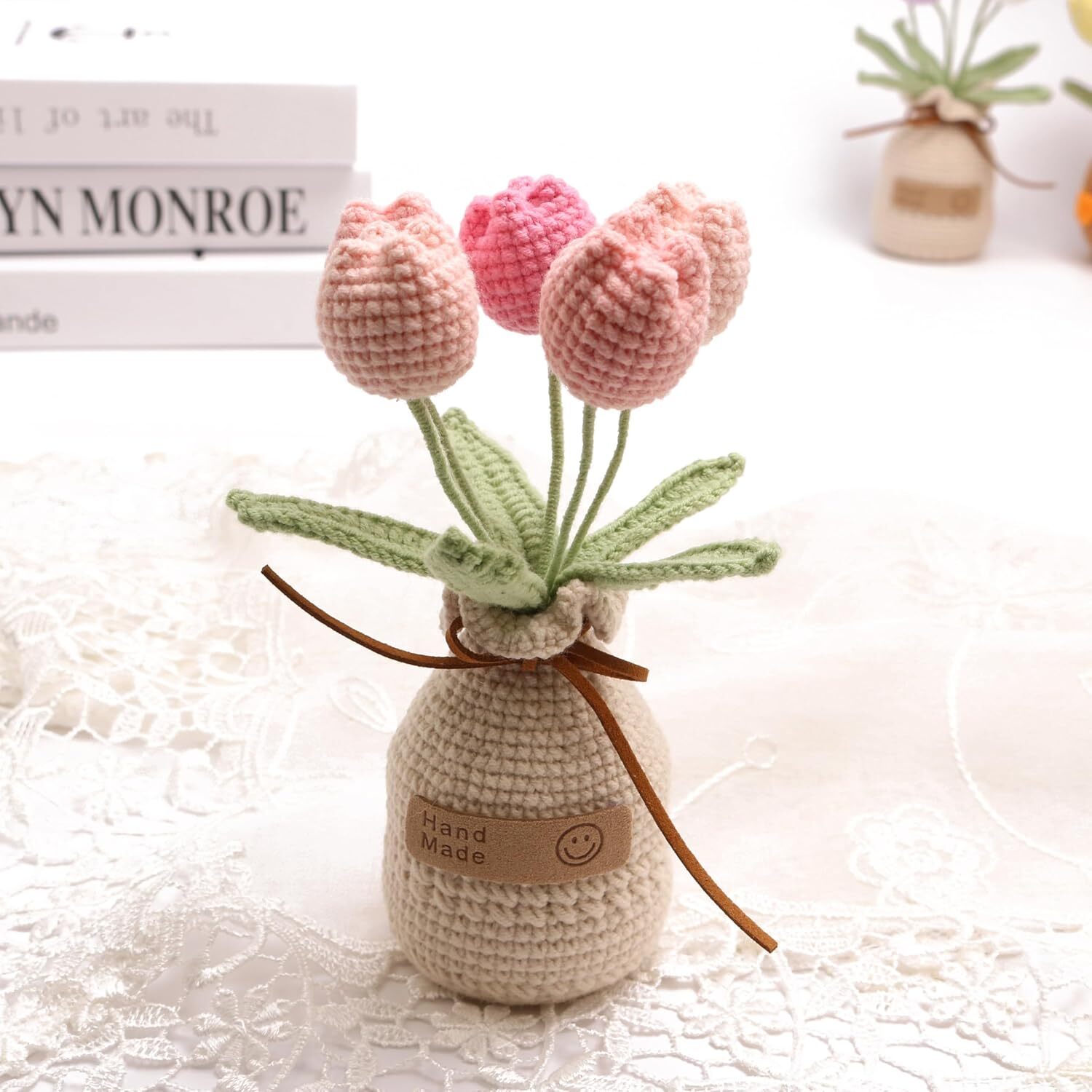 Crochet Woven Tulips with Wool,Simulation Plant Crochet Hand-Woven Flowers