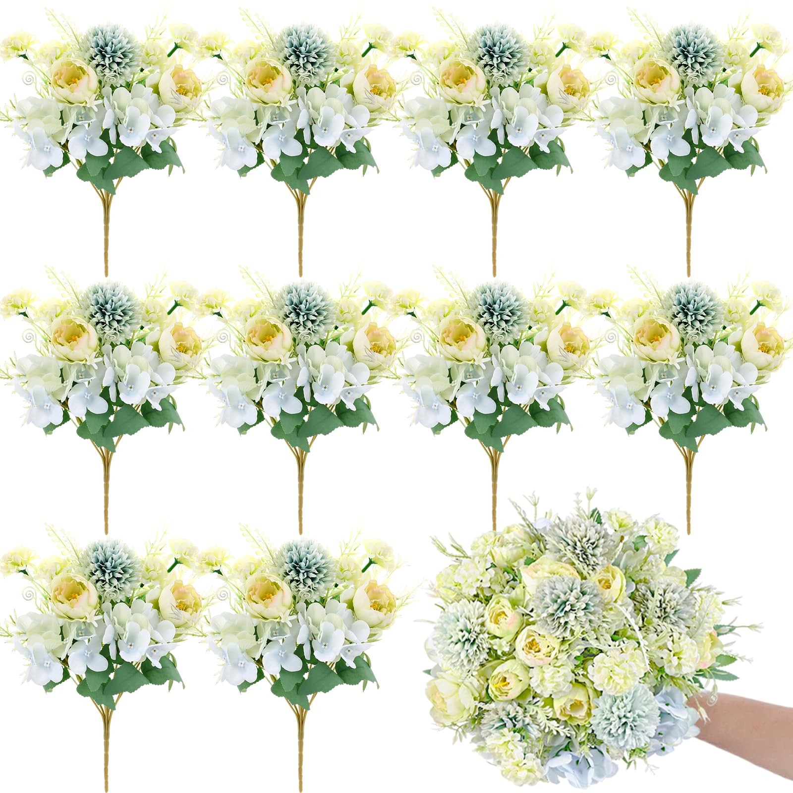 12 Bundles Peonies Artificial Flowers Silk Flowers Fake Peony Bouquet Faux Pe…