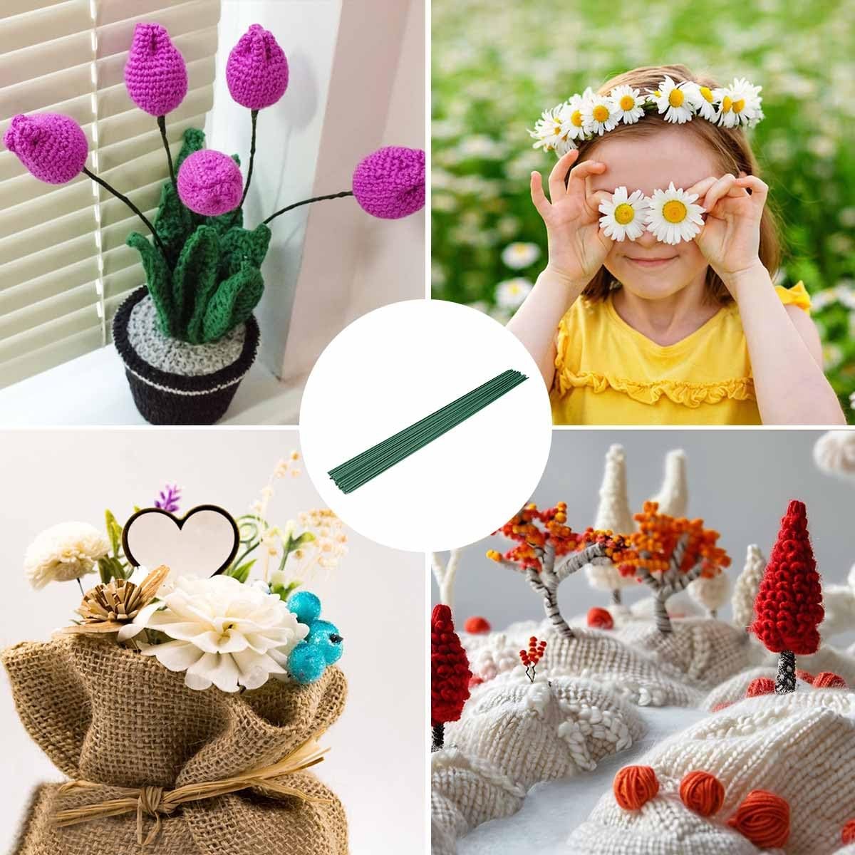 50 Pieces Floral Wire Stems Flower Wire Stem Dark Green Floral Stem Wire for
