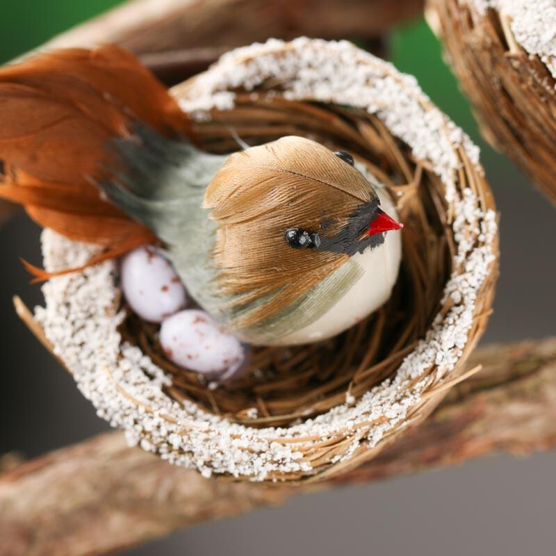 Bulk Pack of 12 Artificial 2″ Female Cardinals in 1-3/4″ Snowy Nests