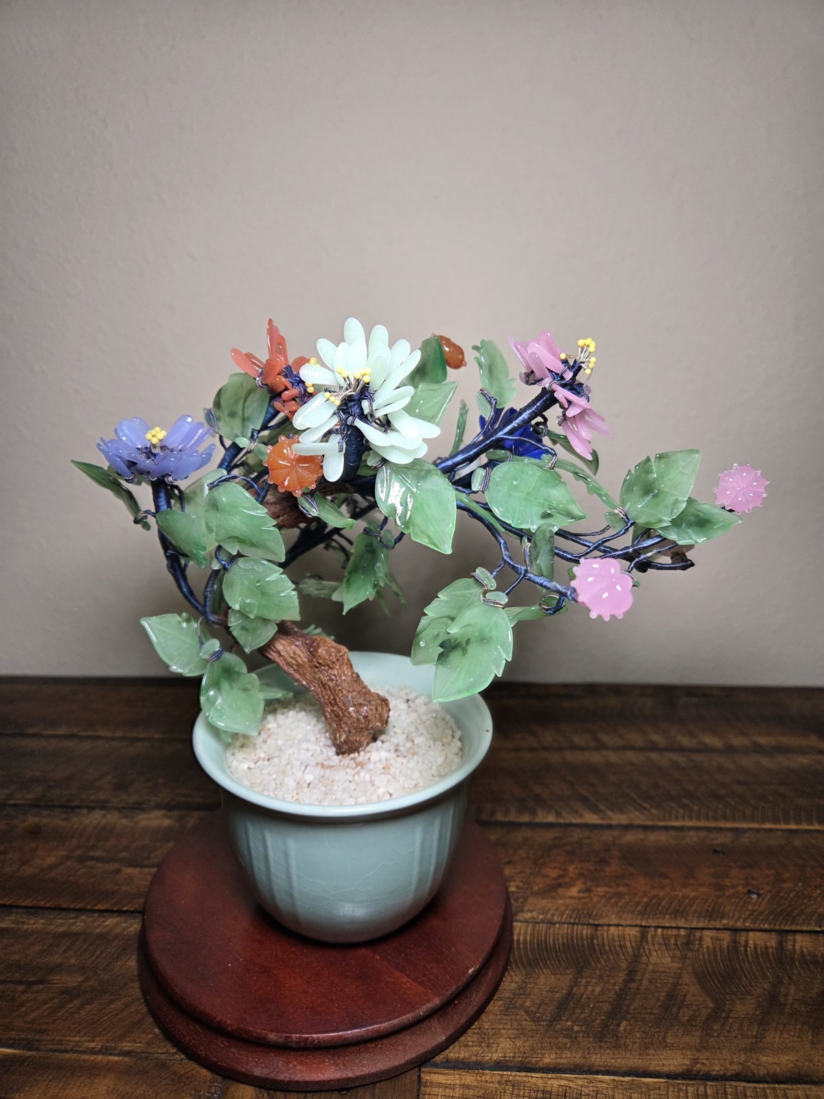 Vintage Chinese Jade & Glass Bonsai Trees – Matching Pair