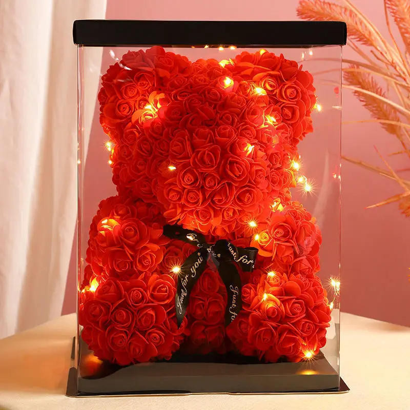 9.5in Teddy Bear Rose with Led Light ＆ box Rose Flower Bear Valentine’s Day Gift