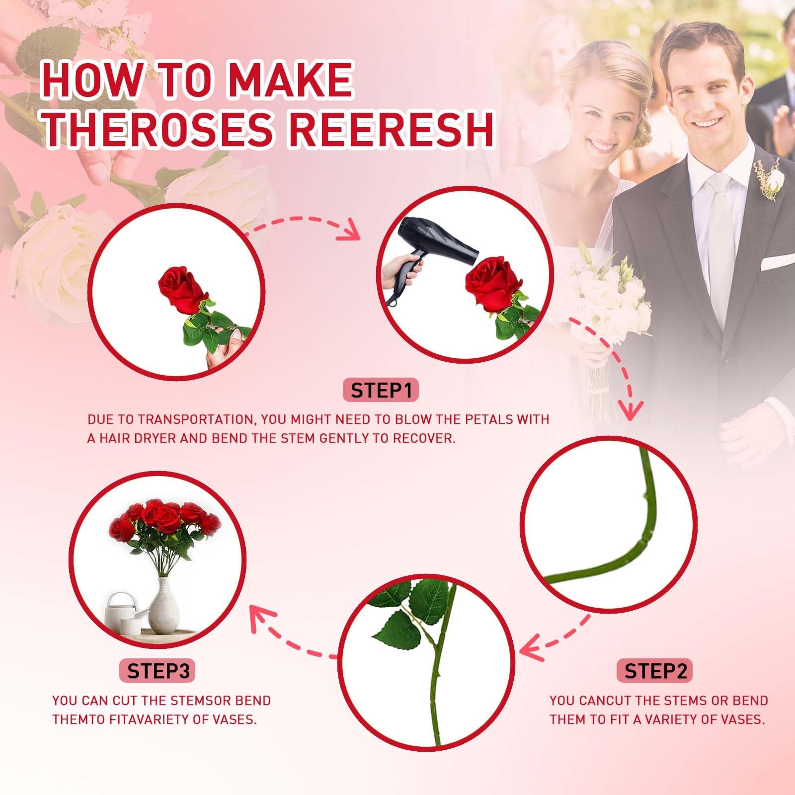 12PCS Red Artificial Roses Realistic Faux Silk Flowers for Home Decor &