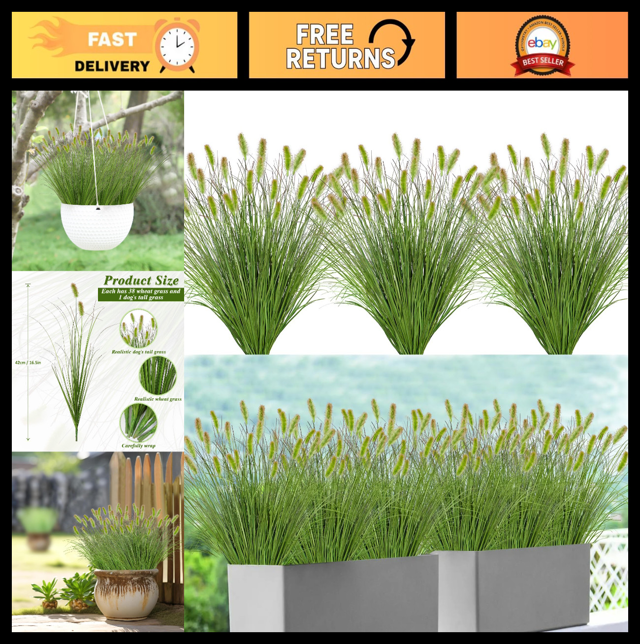 10 Bundles UV Resistant Artificial Grass Plants – Fake Shrubs & Cattails for Hom