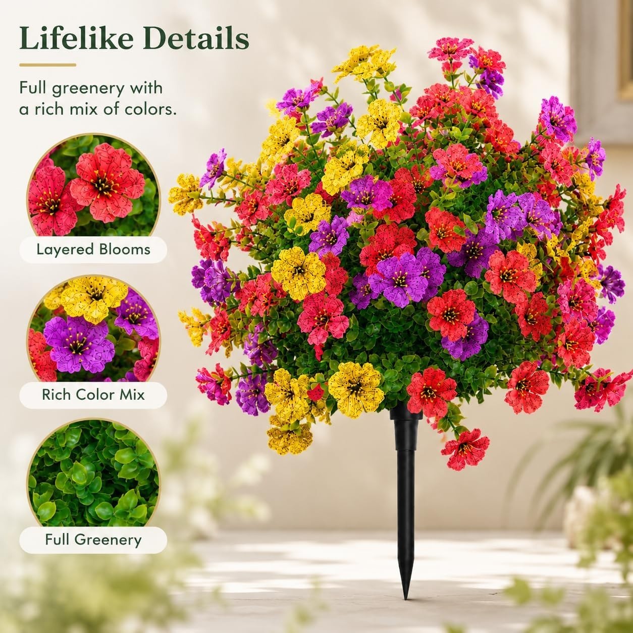 UV Resistant Artificial Flowers: 16″ Waterproof Outdoor Faux Plants for Garden