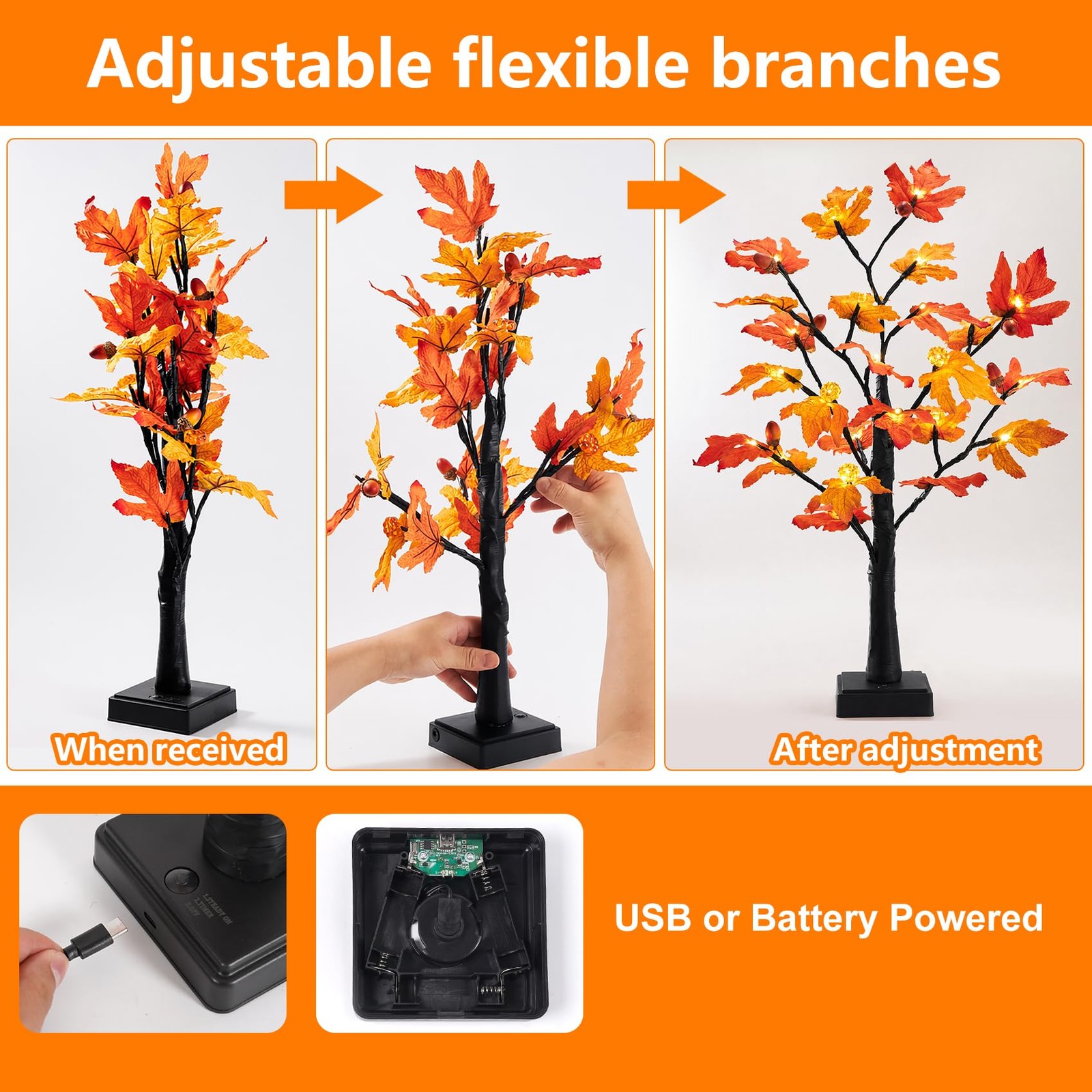 Fall Decor 2 Pack 24 Inch Maple Tree Lights – 48 LED Autumn Decorations with …