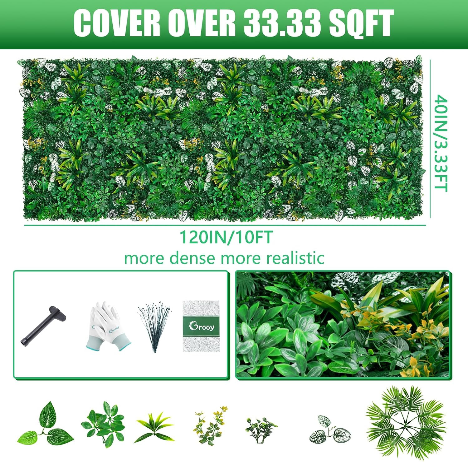 Artificial Hedge Grass Wall, Boxwood Panels 40″X120″(33.33 SQFT), UV Protected G