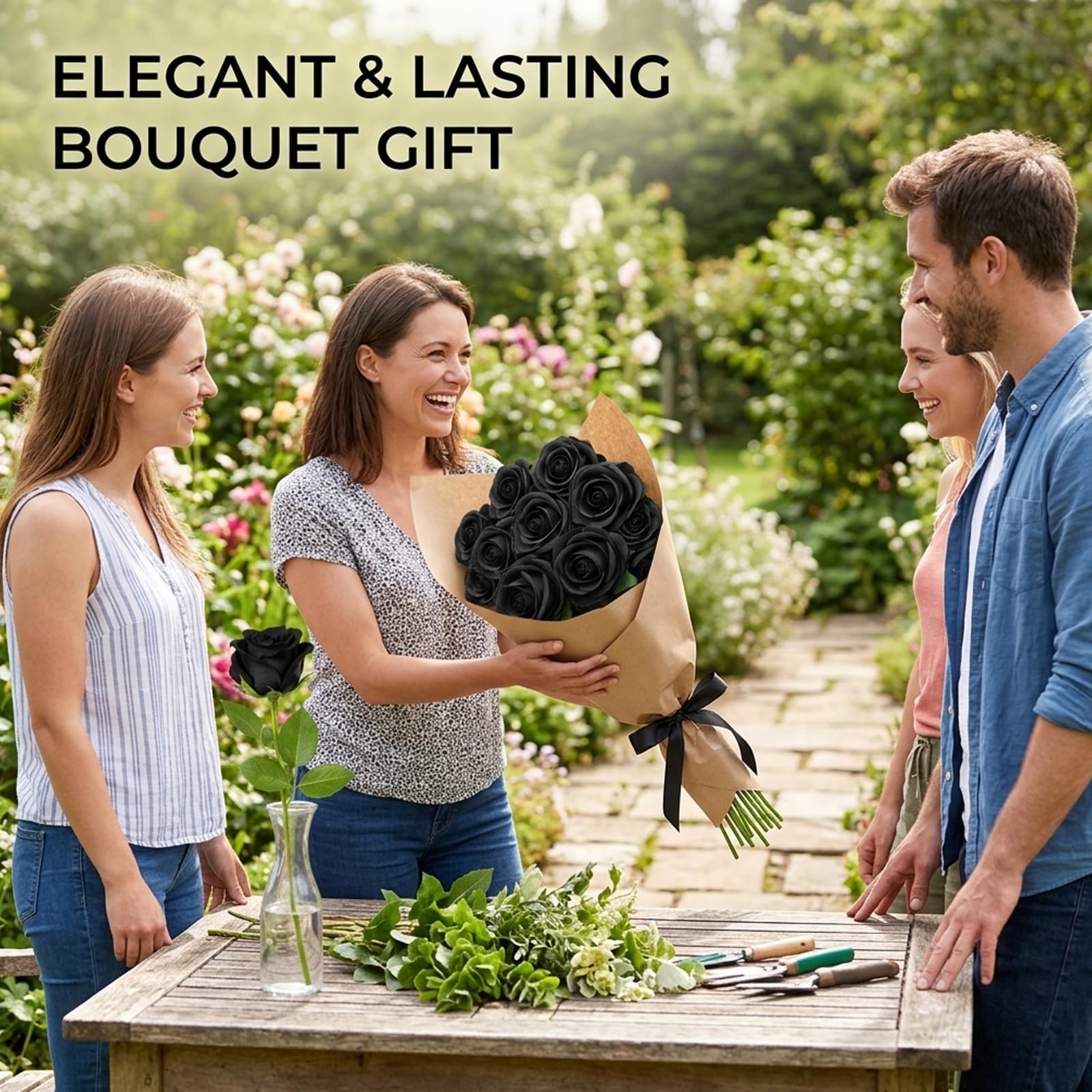 11 Pcs Black Roses Artificial Flowers, Black Roses Bouquet with Stems for Hom…