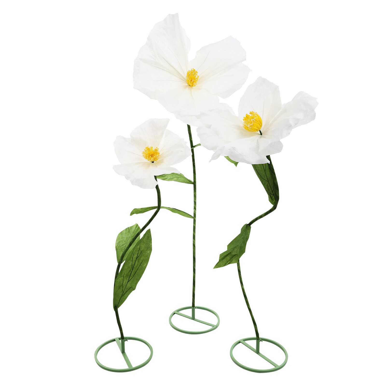 Set of 3 Artificial Flower Free Standing White Corn Poppy Decor Home Wedding
