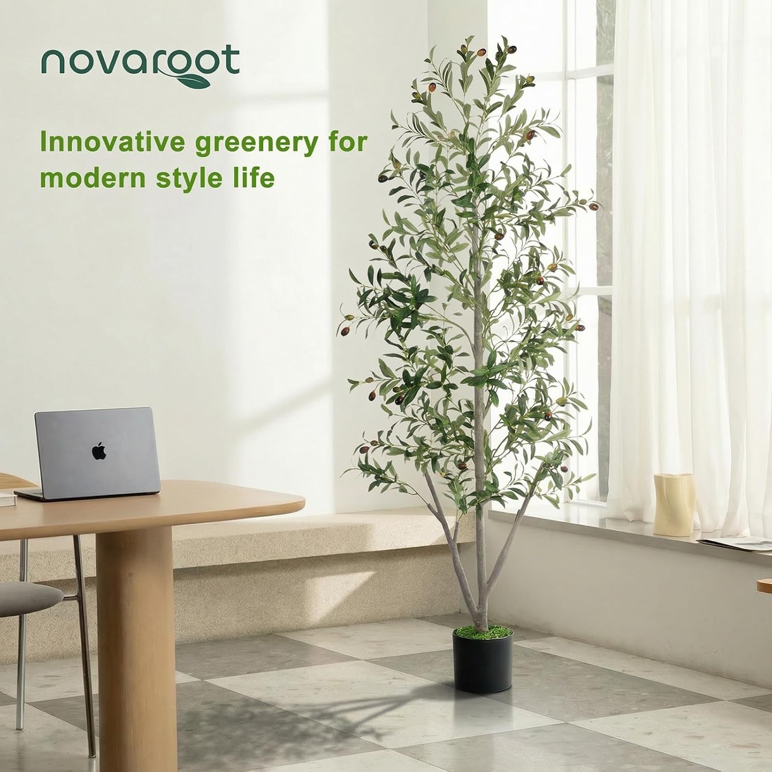 Olive Trees Artificial Indoor, 6FT Tall Faux Olive Tree with Moss and Planter,