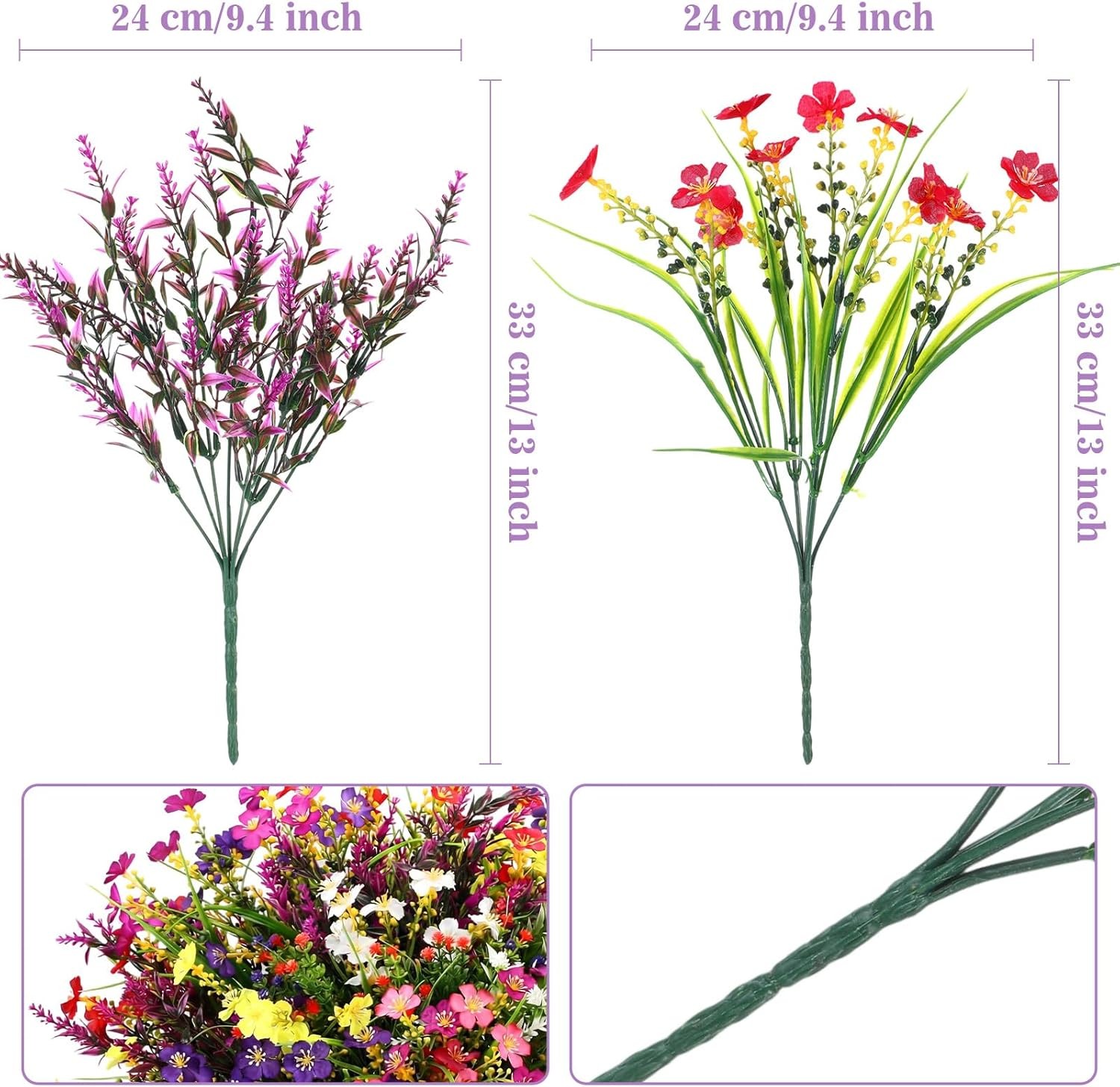 12 Pcs Artificial Flowers for Outdoor Faux Wildflower Plants UV Resistant