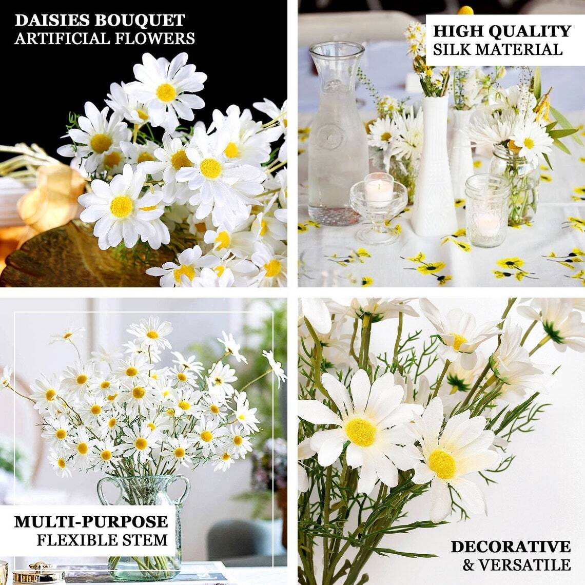 Artificial Silk Daisy Flower with Long Stems for Home Decor Indoor Outside Table