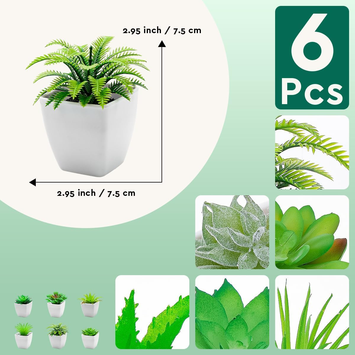 6Pcs Mini Succulents Plants Artificial Indoor Decor Fake Succulent in Pots