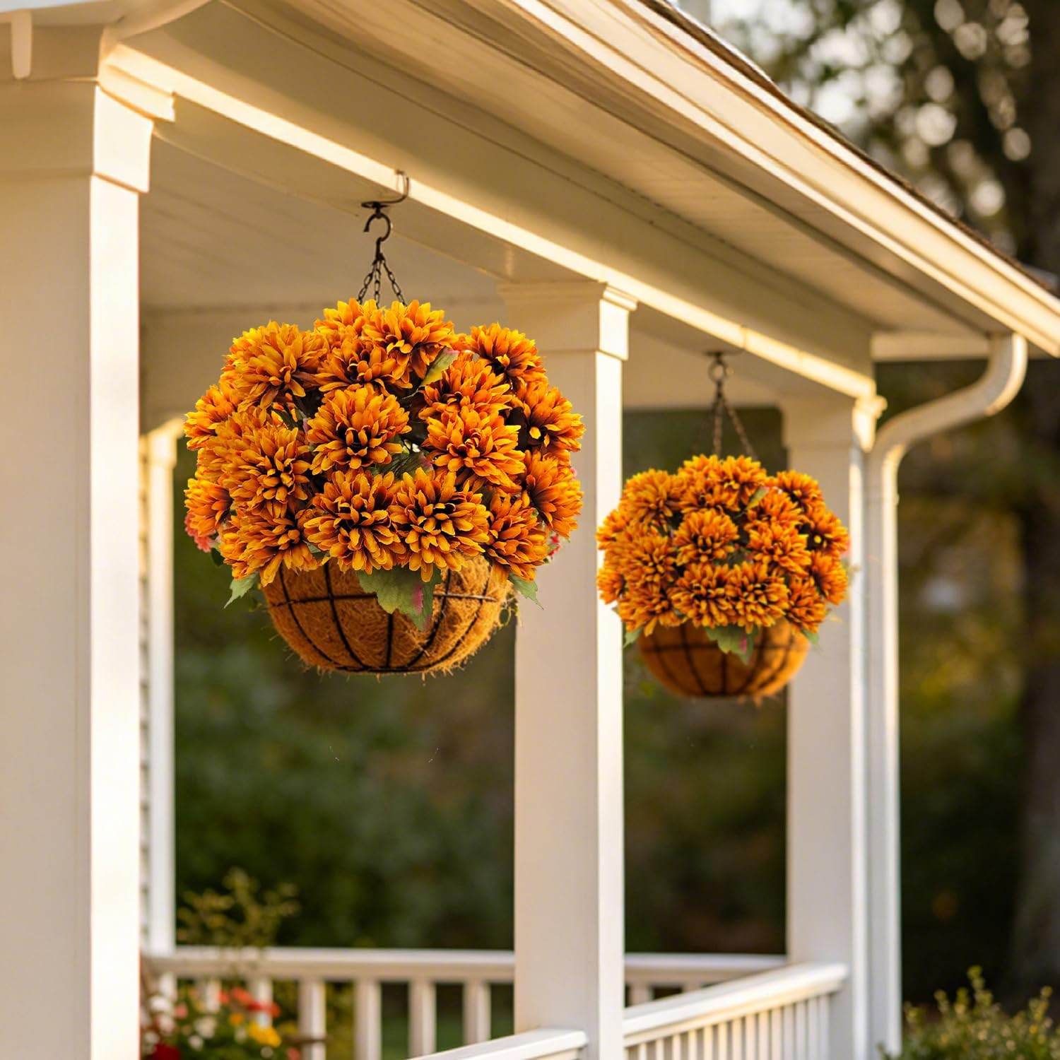 Artificial Fall Flowers Fake Mums for Outdoor, 6 Pack 30 Heads Artificial Chrysa