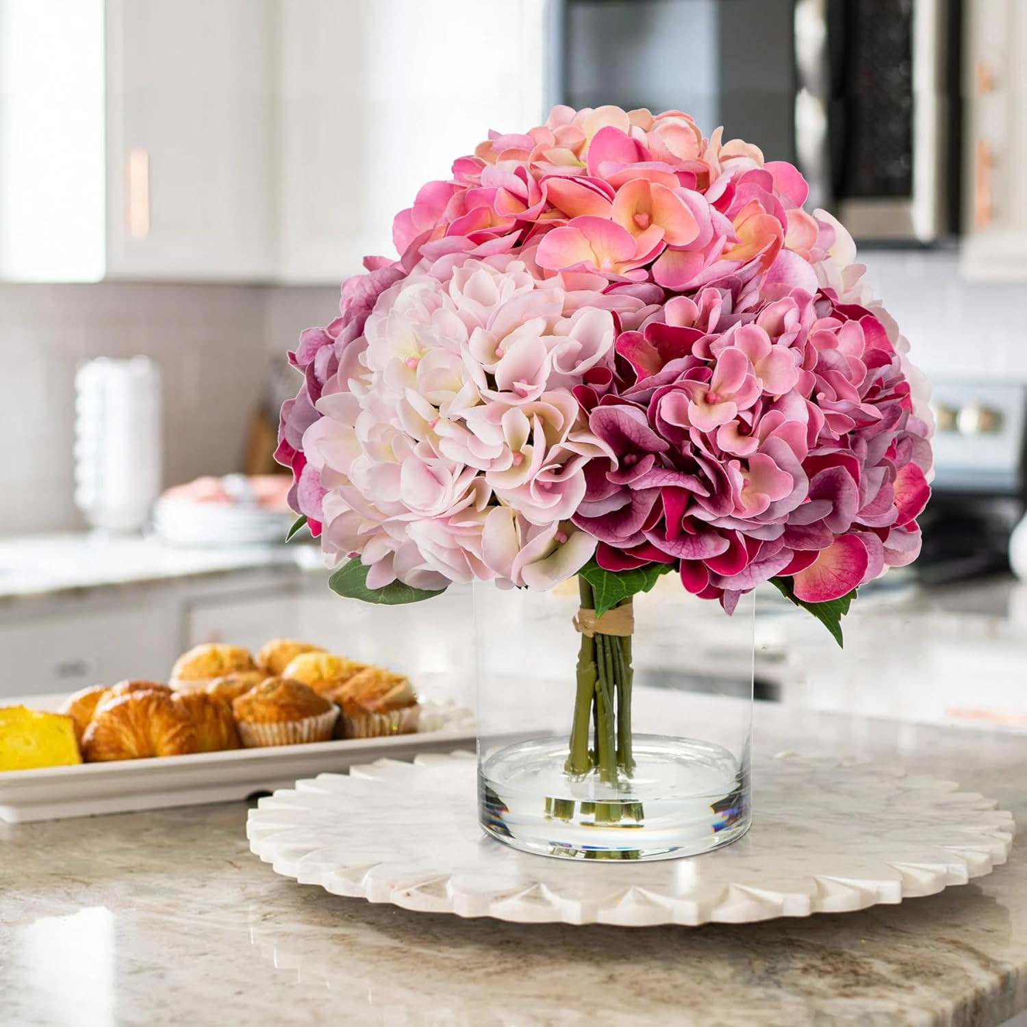 Real Touch Pink Hydrangea in Vase – Large Faux Flower Arrangement Decor