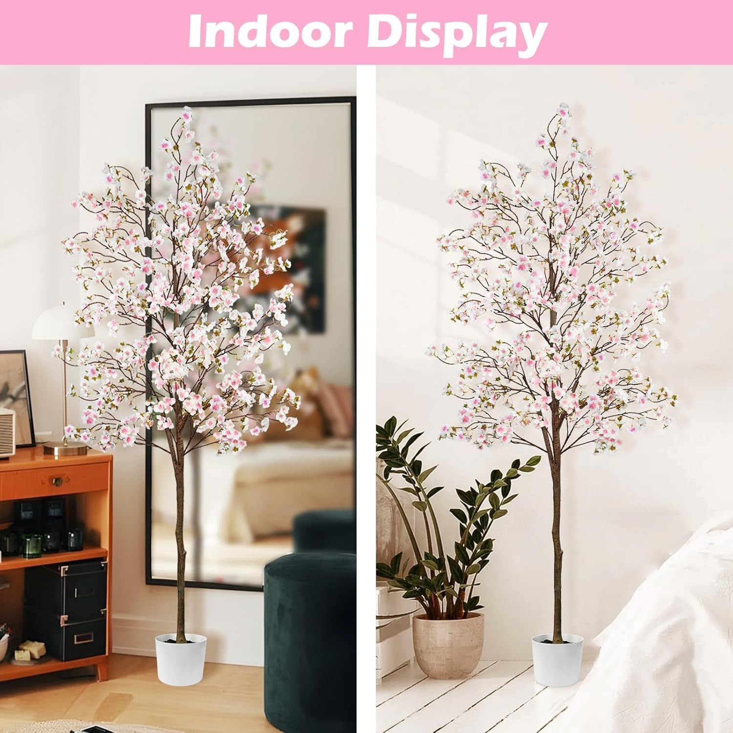 6FT Artificial Cherry Blossom Tree Pink with White Planter