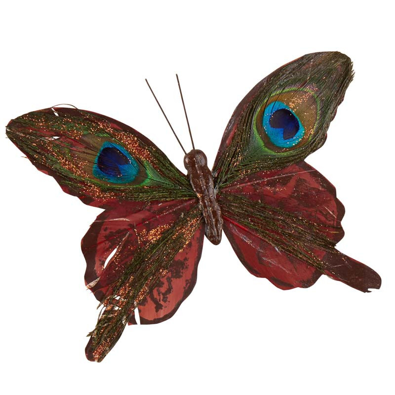 Set of 2 Brown Glittered Peacock Feathered 6-3/4″ Artificial Butterflies