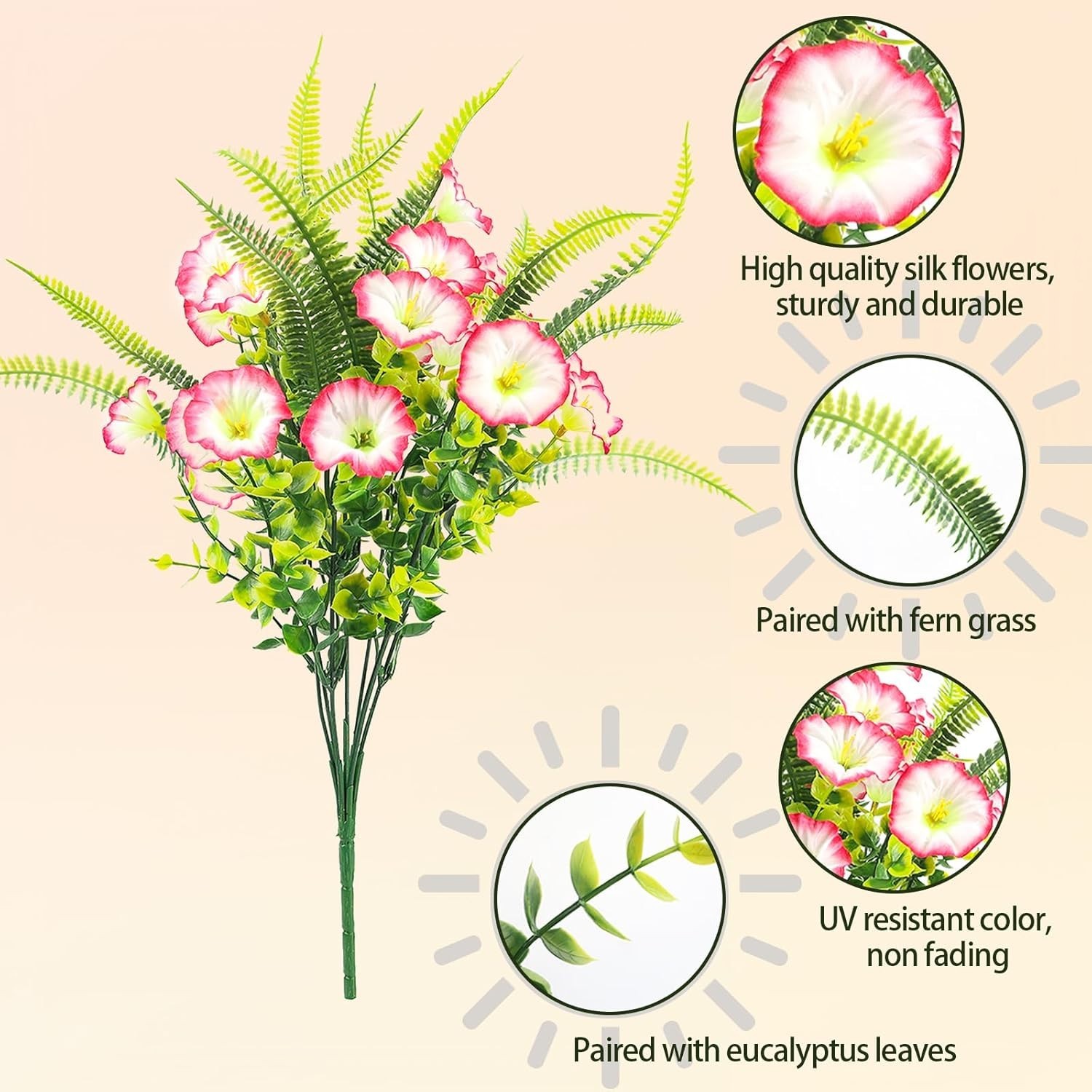 Artificial Flowers Pink 12 Bundles UV Resistant Petunias Indoor Outdoor