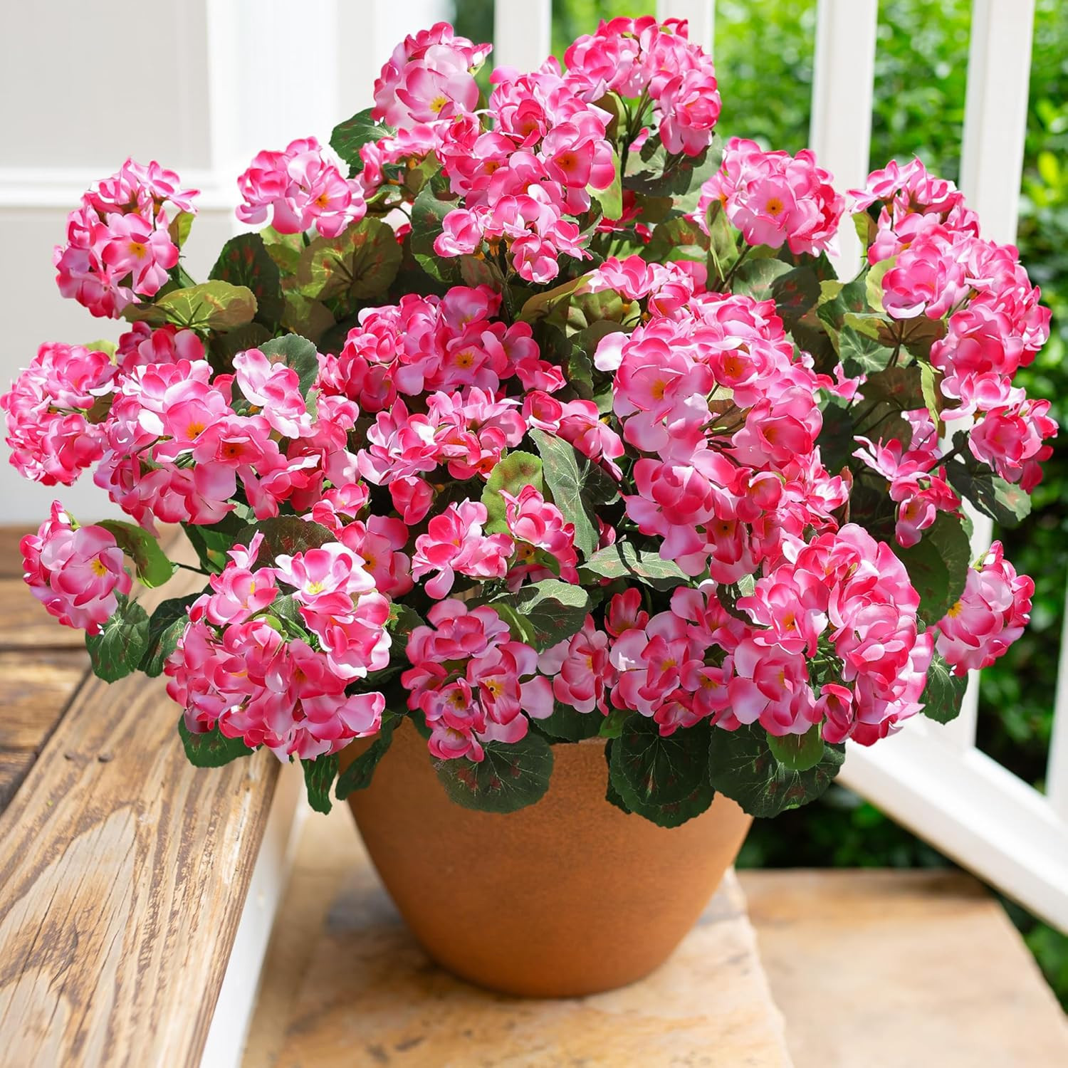 UV Resistant Artificial Geranium Fake Flowers Pink 6 Bundles for Outdoors